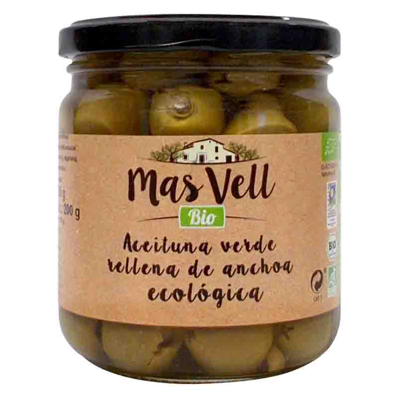 Aceitunas rellenas de anchoa 350g MasVell | ecológico