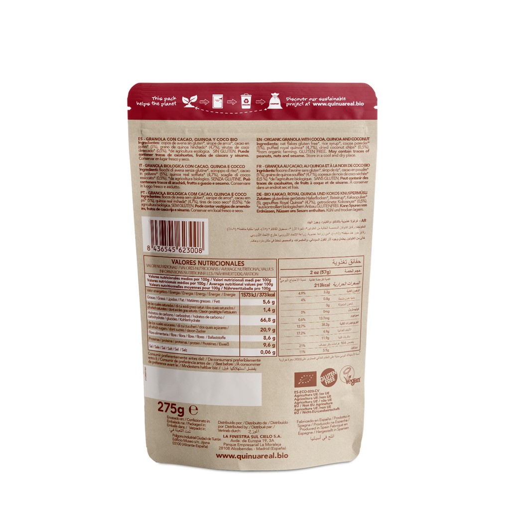 Granola ecológica con Cacao y Coco Quinua Real 275g 2