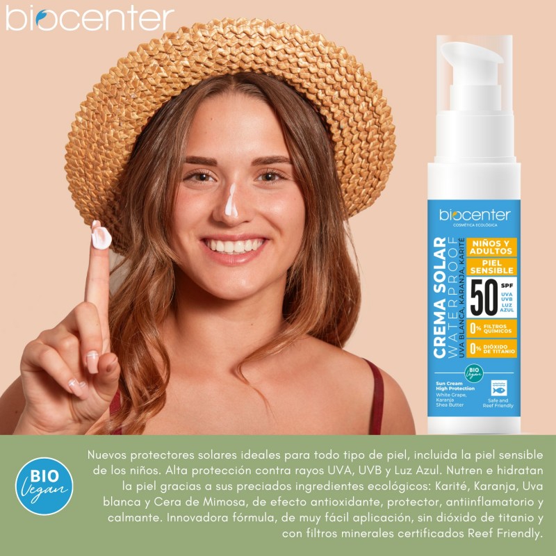 Crema Solar 50 SPF Waterproof Biocenter 100ml | Niños y adultos | Piel Sensible | Cosmética Ecológica 2