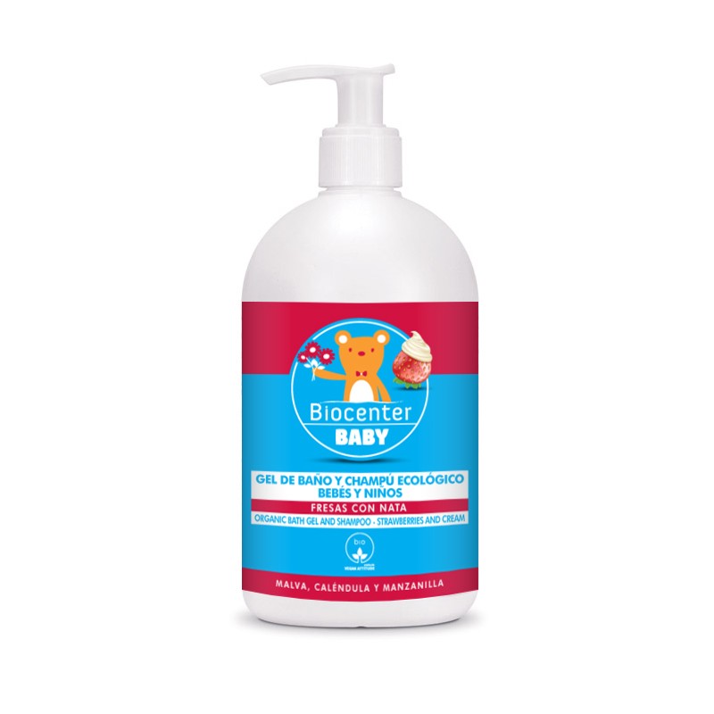 BIOCENTER - BABY GEL BAÑO Y CHAMPU FRESAS CON NATA 500ml