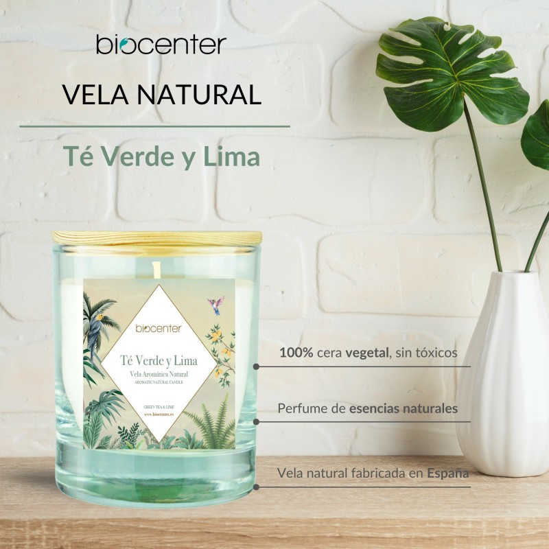 Vela 100% cera vegetal aroma de té verde y lima Biocenter 3