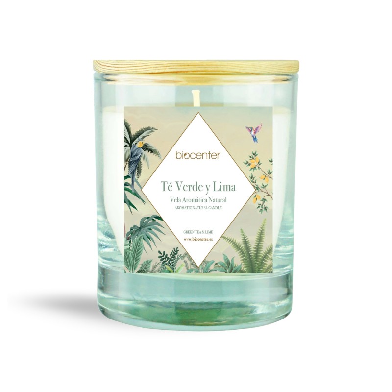 Vela 100% cera vegetal aroma de té verde y lima Biocenter