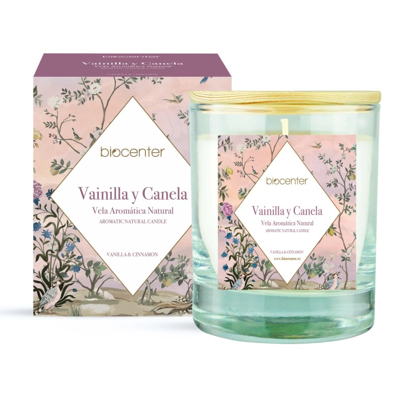 Vela 100% cera vegetal aroma Vainilla y Canela Biocenter 2