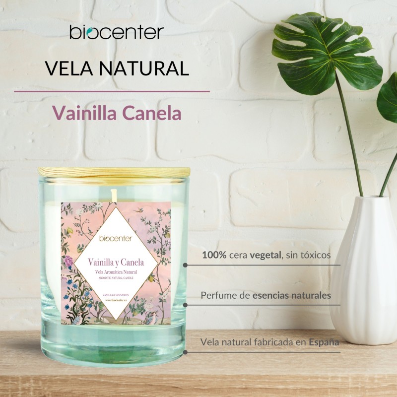 Vela 100% cera vegetal aroma Vainilla y Canela Biocenter 3