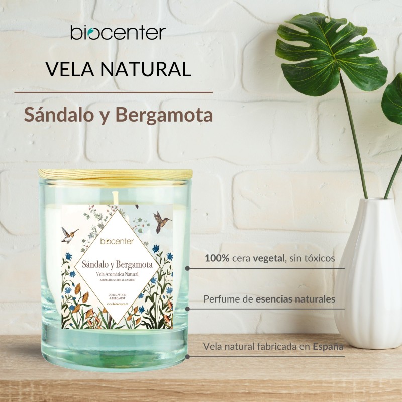 Vela 100% de cera vegetal aroma Sándalo y Bergamota Biocenter 3