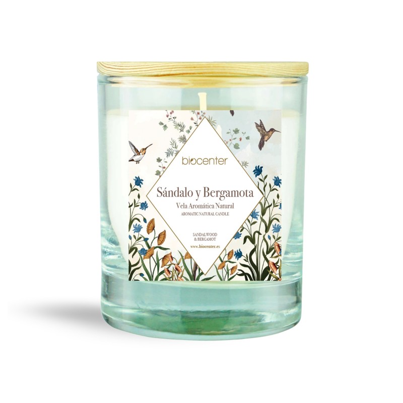Vela 100% de cera vegetal aroma Sándalo y Bergamota Biocenter