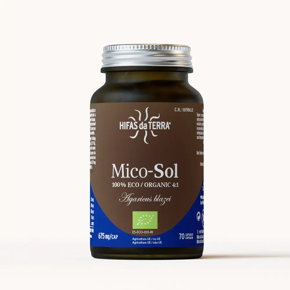 Mico-Sol   Hifas da Terra | Agaricus blazei Ecológico 675 mg   70 cápsulas