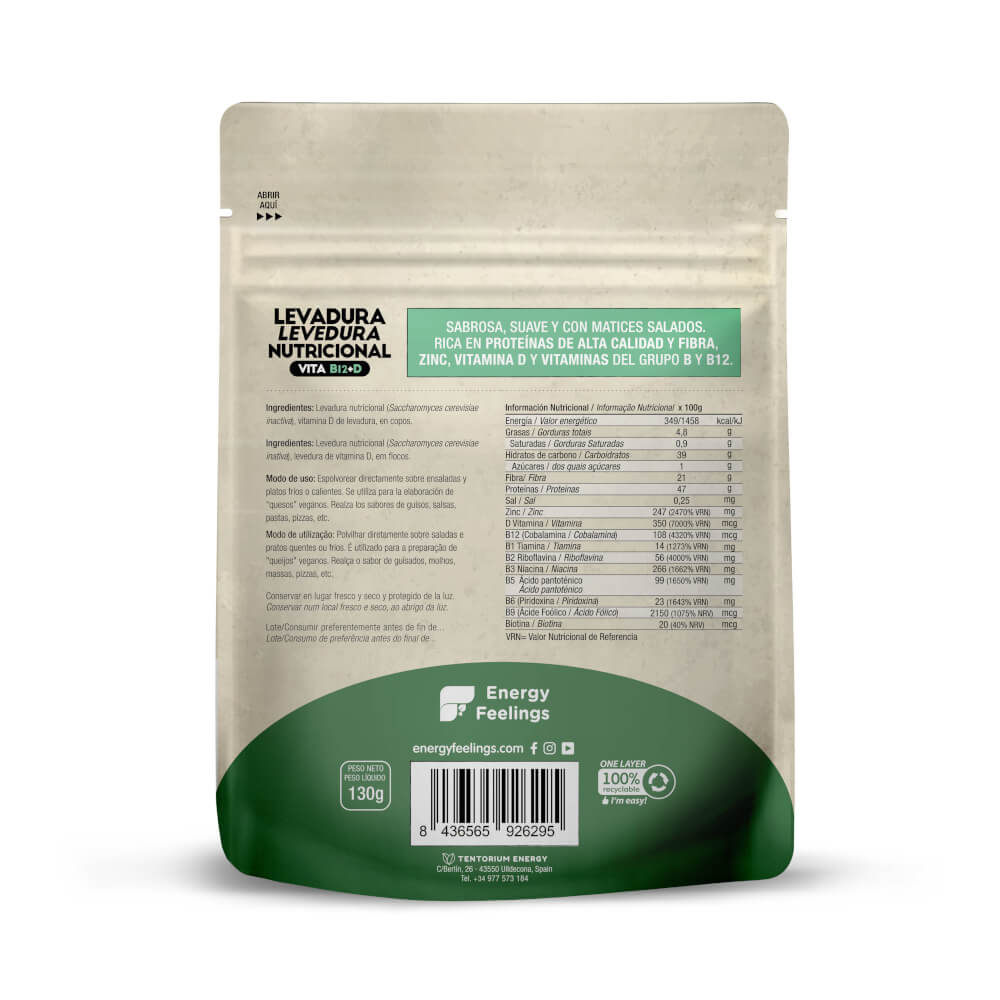 Levadura nutricional con Vitamina B12 y D Energy Feelings 130g 2