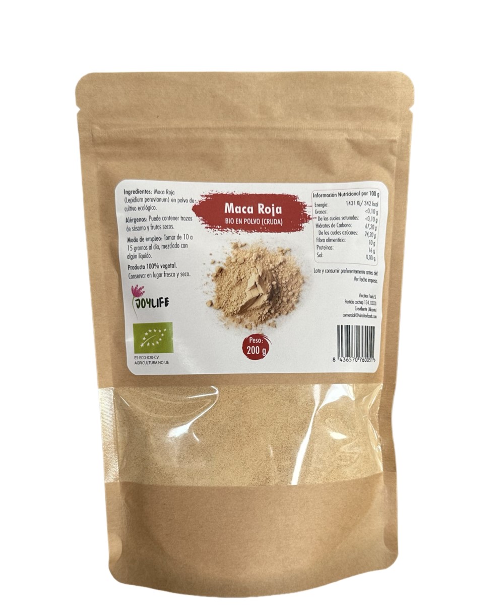 Maca Roja en Polvo BIO Cruda   Joylife 200 g | Energía, Vitalidad y Equilibrio Hormonal Natural