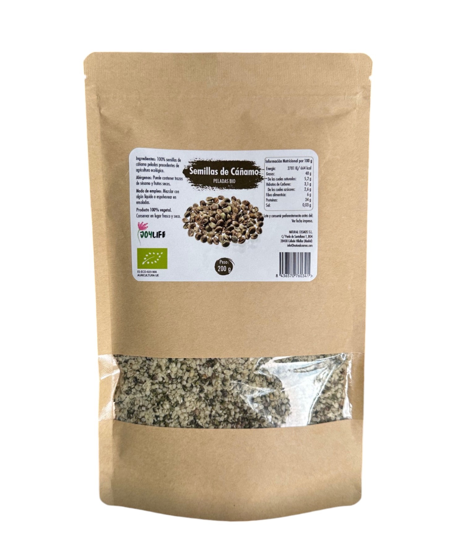 Semillas de cáñamo peladas ecológicas Joylife 200g