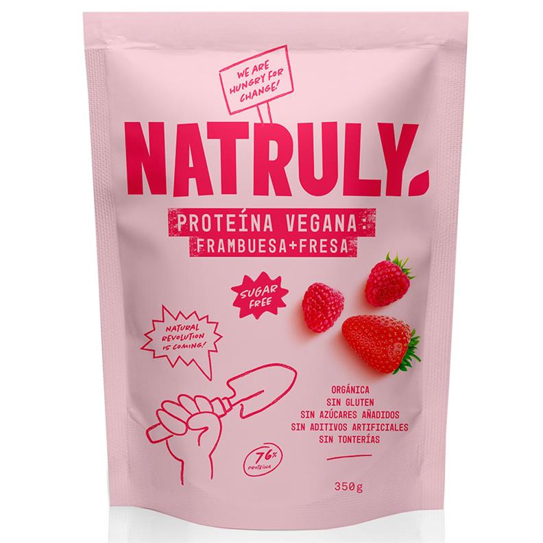 Proteína vegana fresa sin azúcares añadidos Natruly 350g | Ecológico