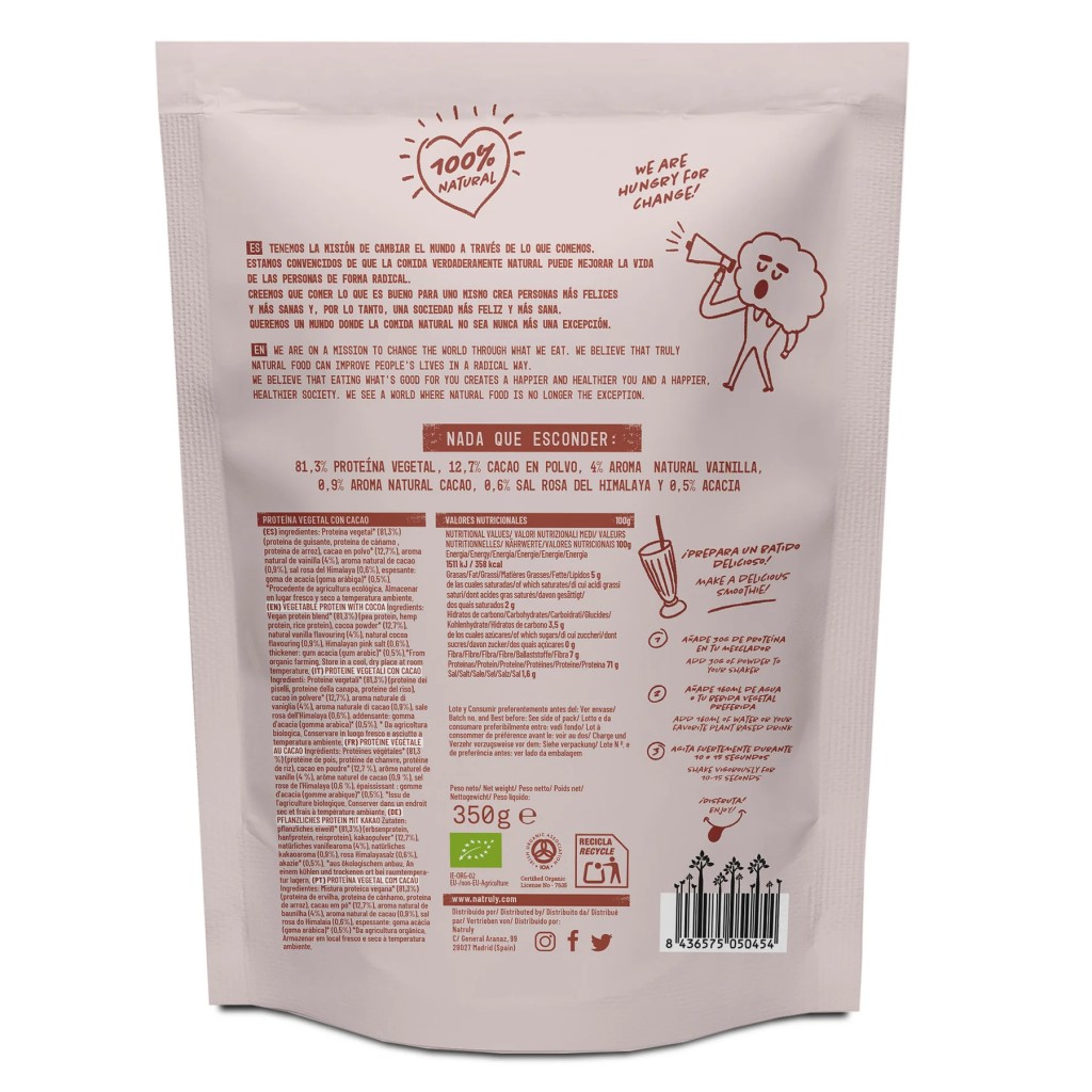 Proteína vegana con cacao sin azúcares añadidos Natruly 350g | ecológico 2