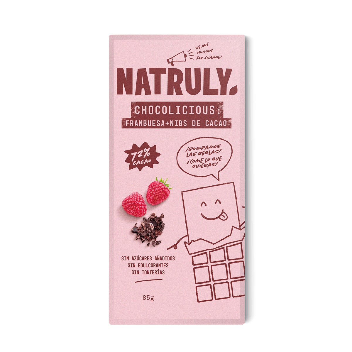 Chocolate negro con frambuesa y nibs de cacao sin azúcar Chocolicious Natruly 85g