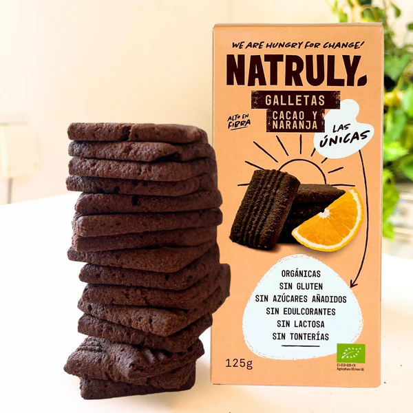 Galletas sin azúcar de cacao y naranja 125g Natruly | ecológicas