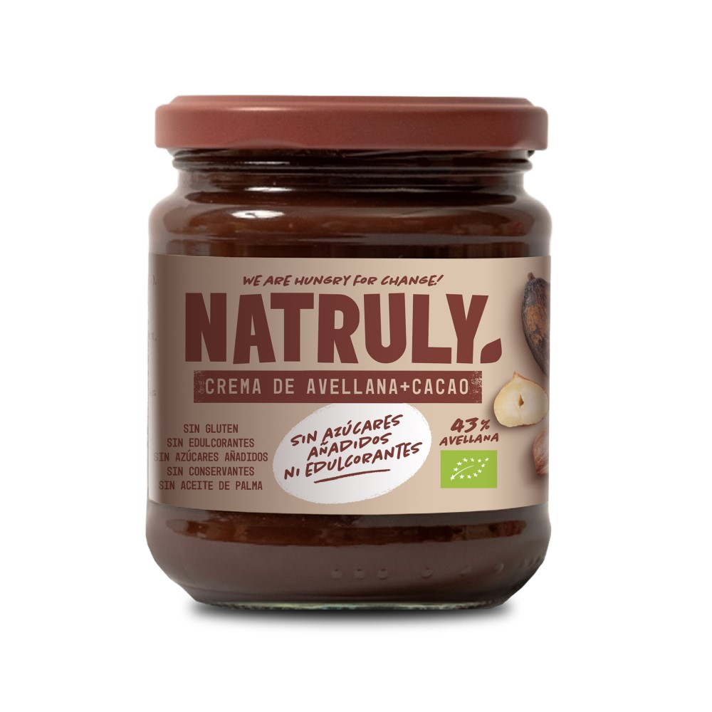 Crema de avellanas y cacao sin azúcares añadidos Natruly 200g | Ecológico