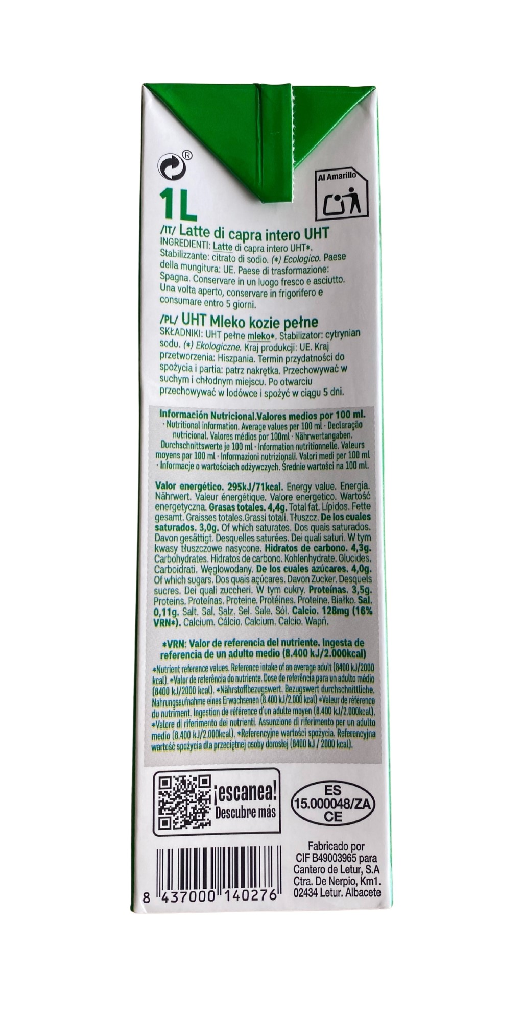 Leche de cabra entera UHT Cantero de Letur 1L  | ecológica 2