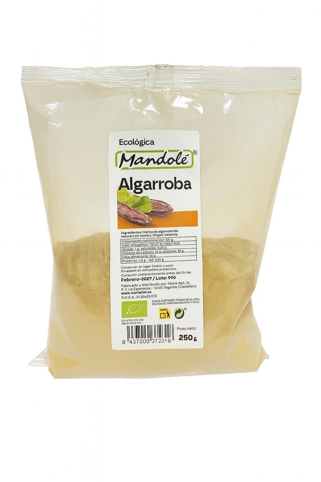 Algarroba cruda en polvo 100% Mandolé 375g | ecológico