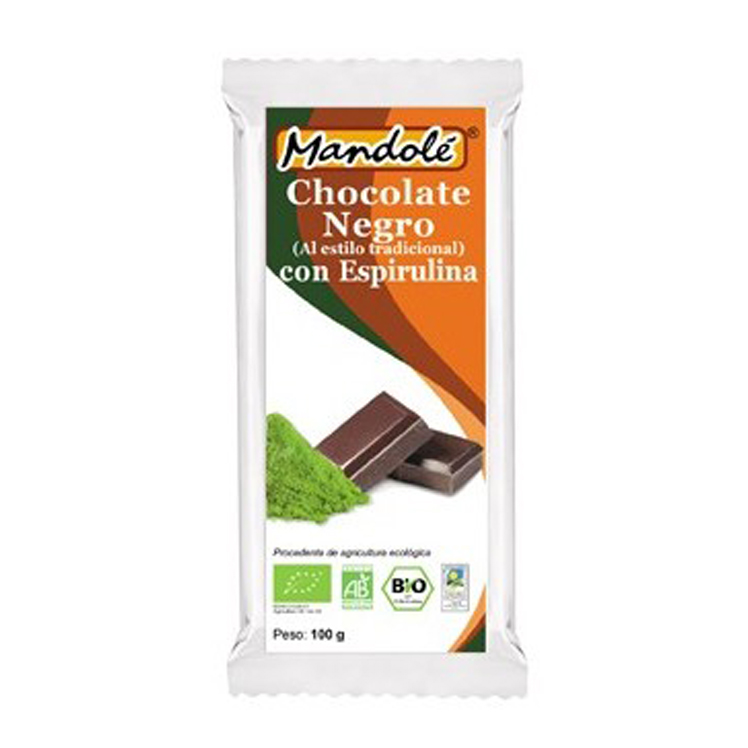 MANDOLE - CHOCOLATE NEGRO CON ESPIRULINA BIO 100g