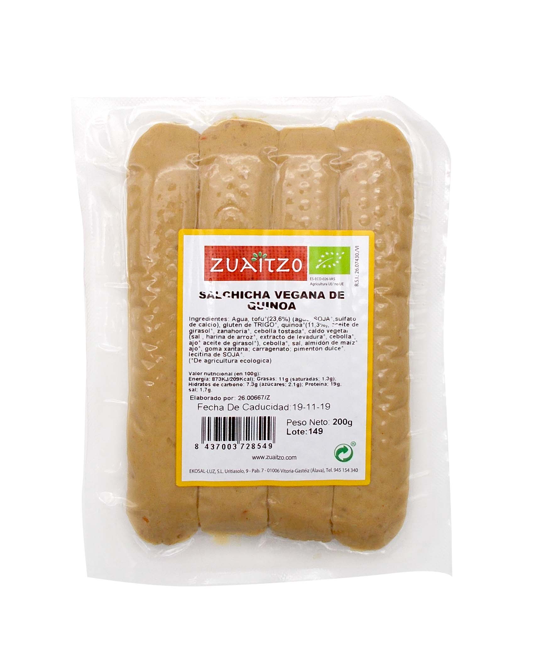 Salchicha vegana con quinoa 200g ecológica Zuaitzo
