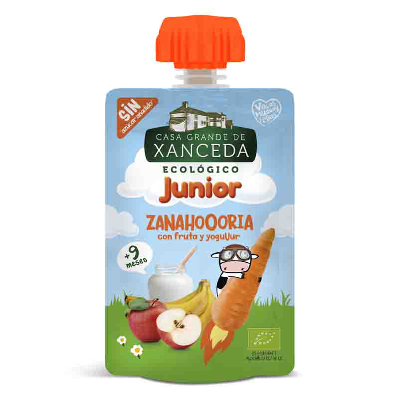 Bolsita junior frutas zanahoria y yogur 90g ecológico Casa Grande de Xanceda