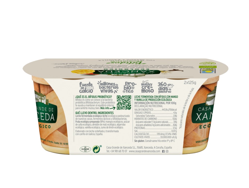 Yogur ecológico griego con mango y vainilla   Casa Grande de Xanceda 2x125g 2