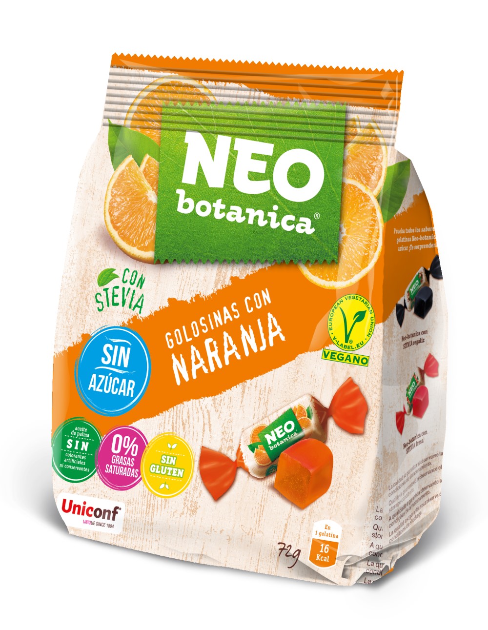 Gominolas veganas de naranja sin azúcar Neo Botanica 72g