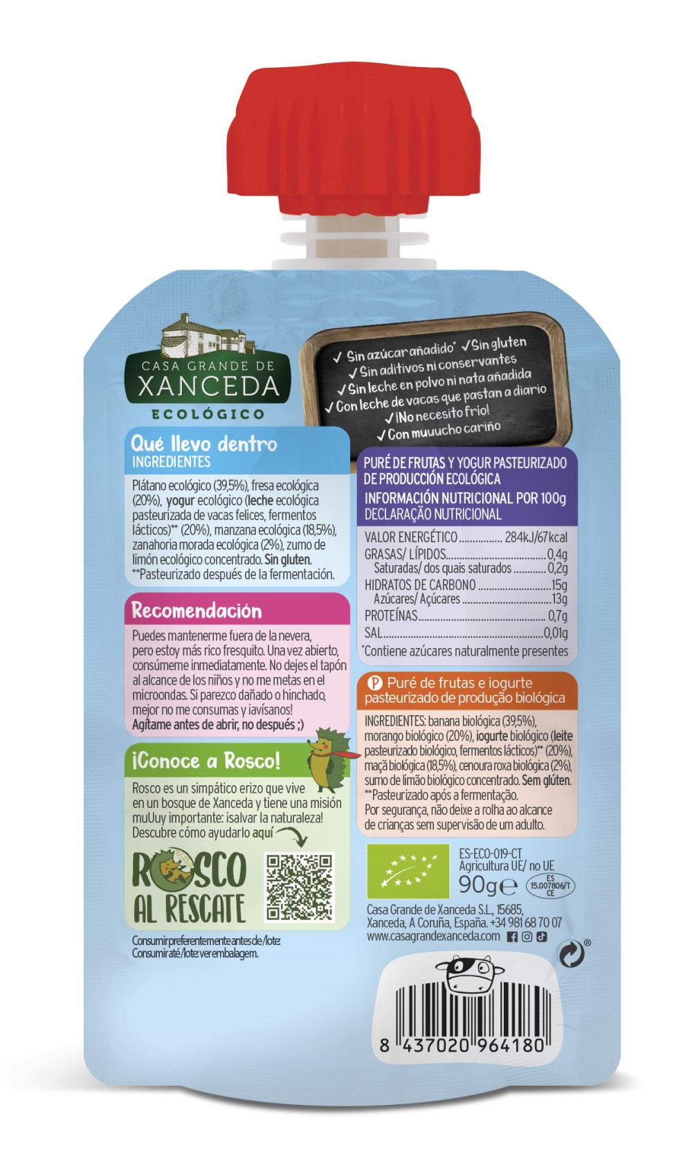 Bolsita Junior fresa plátano y yogur 90g Casa Grande de Xanceda | ecológico 2