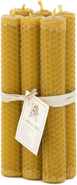 Pack 6 Velas de Cera de Abeja Natural L abella Mel   15x2 cm | Artesanales, Ecológicas y Sin Perfume