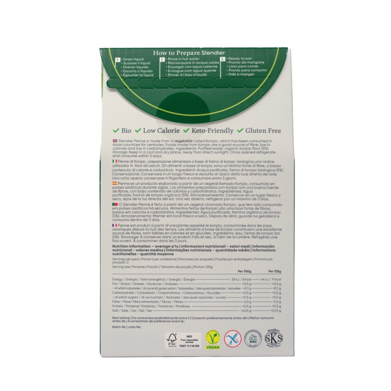 Macarrones Penne de Konjac Slendier 400g | Ecológico 2