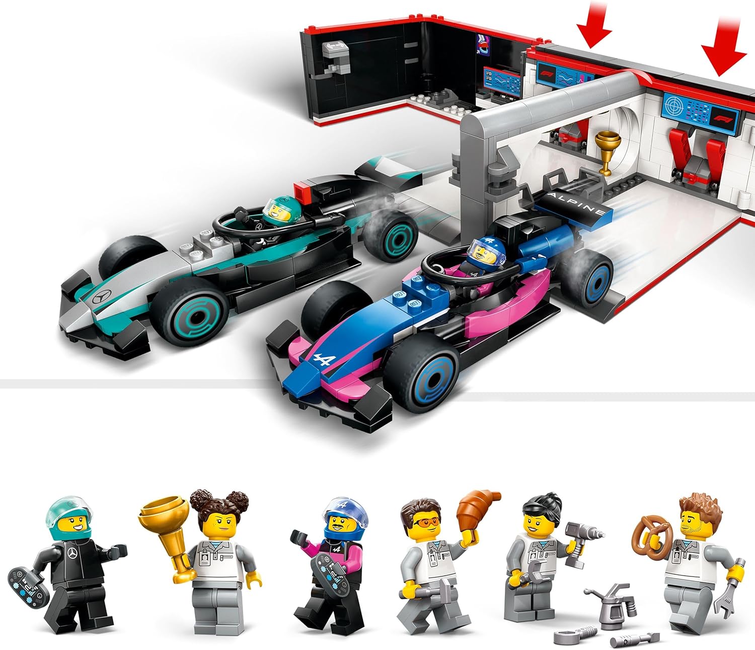 Garaje de F1® con Coches Mercedes-AMG y Alpine