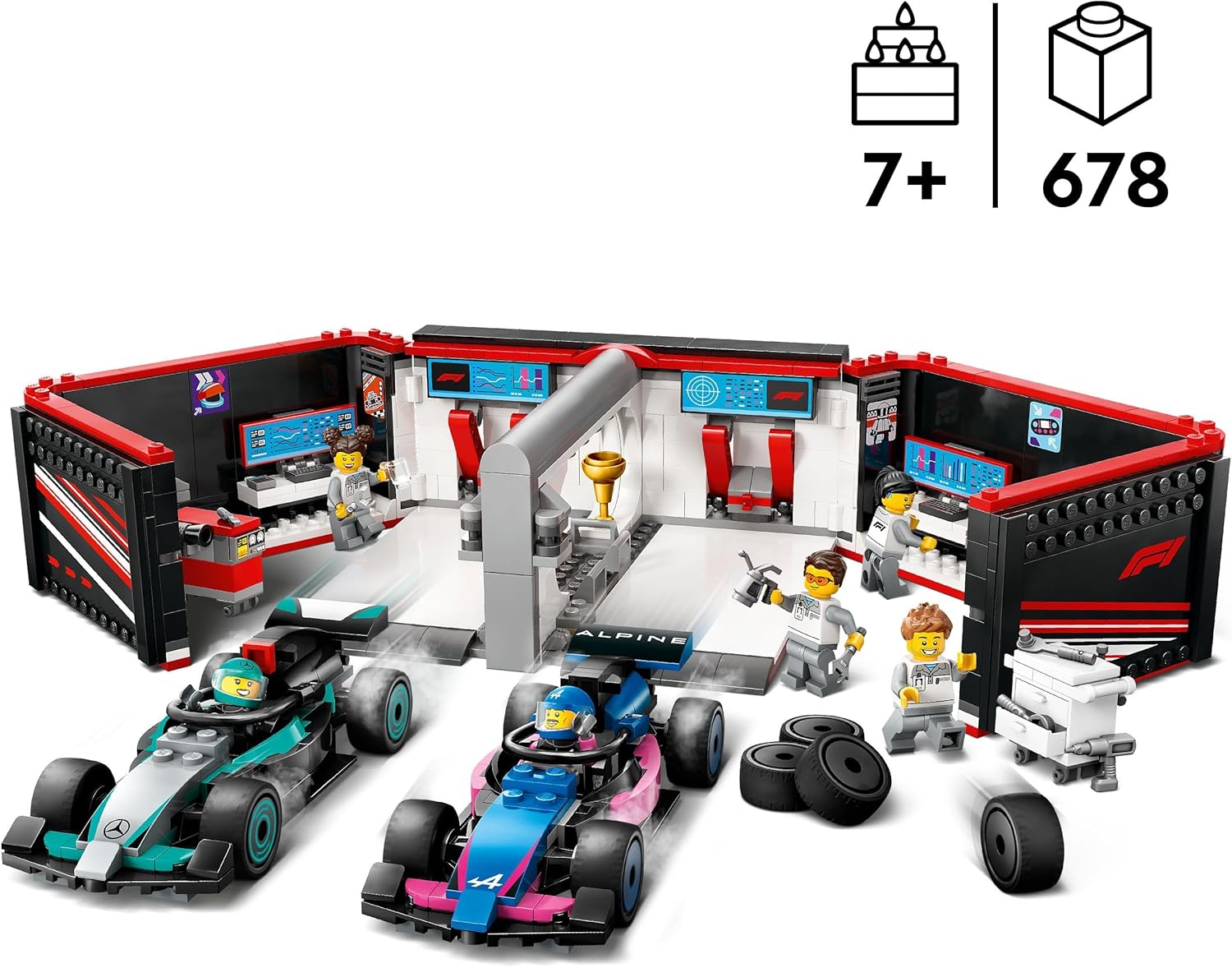 Garaje de F1® con Coches Mercedes-AMG y Alpine