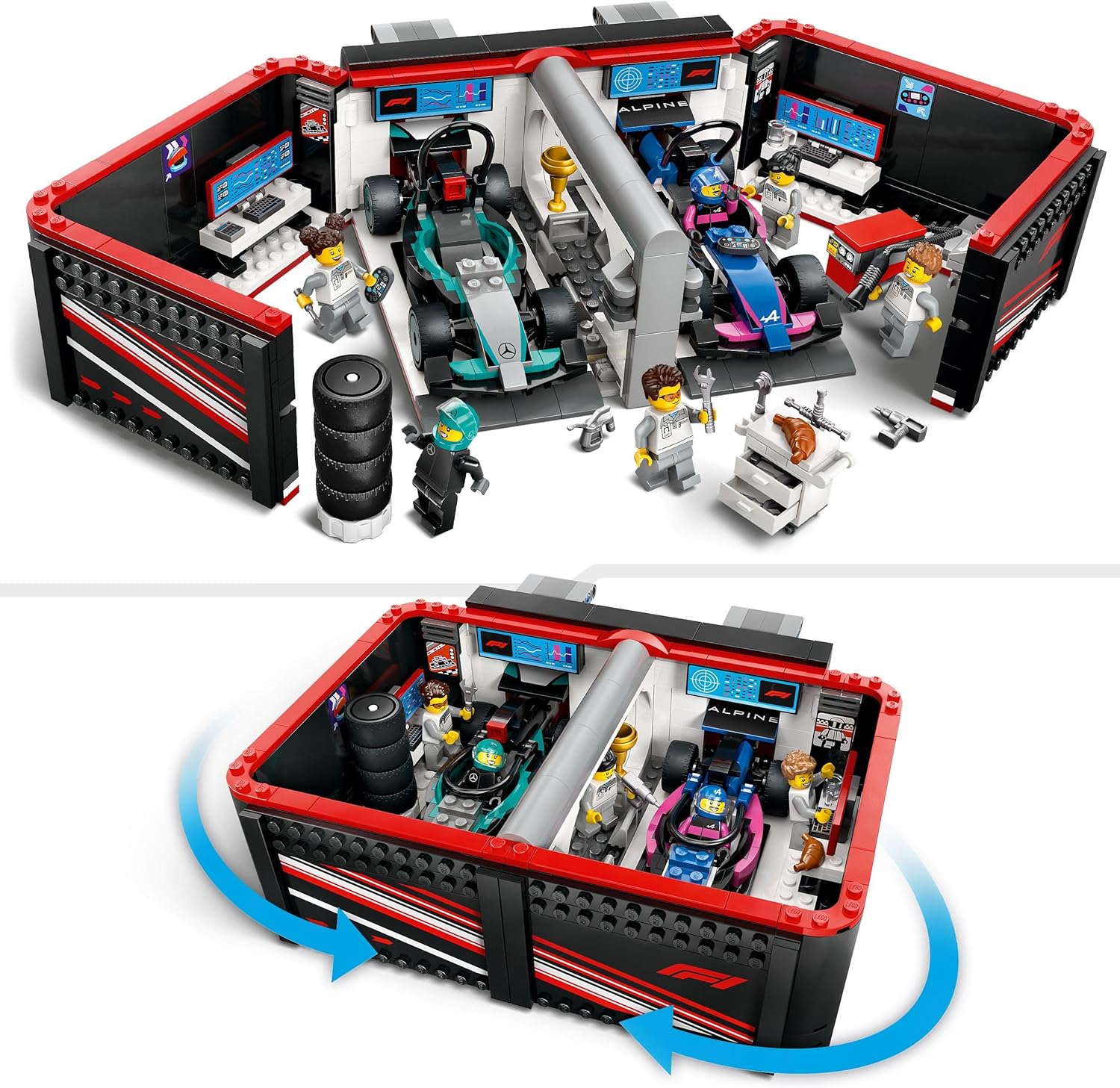 Garaje de F1® con Coches Mercedes-AMG y Alpine