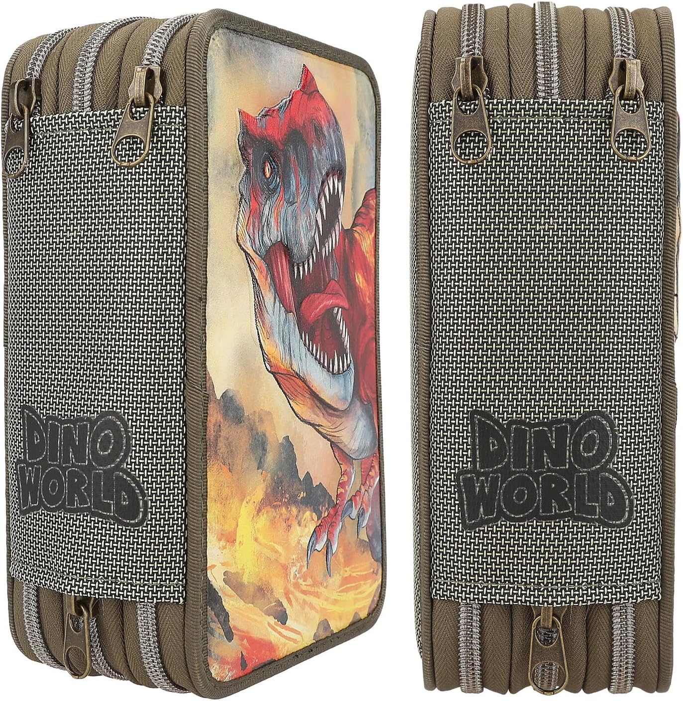 Dino World estuche triple verde con efecto 3D