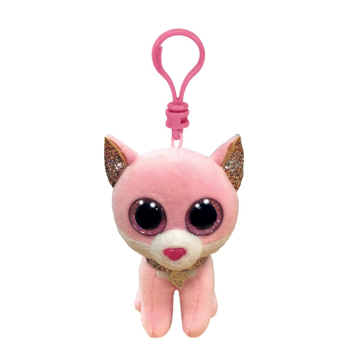 TY Clip: Fiona, gato rosa collar purpurina 8,5cm