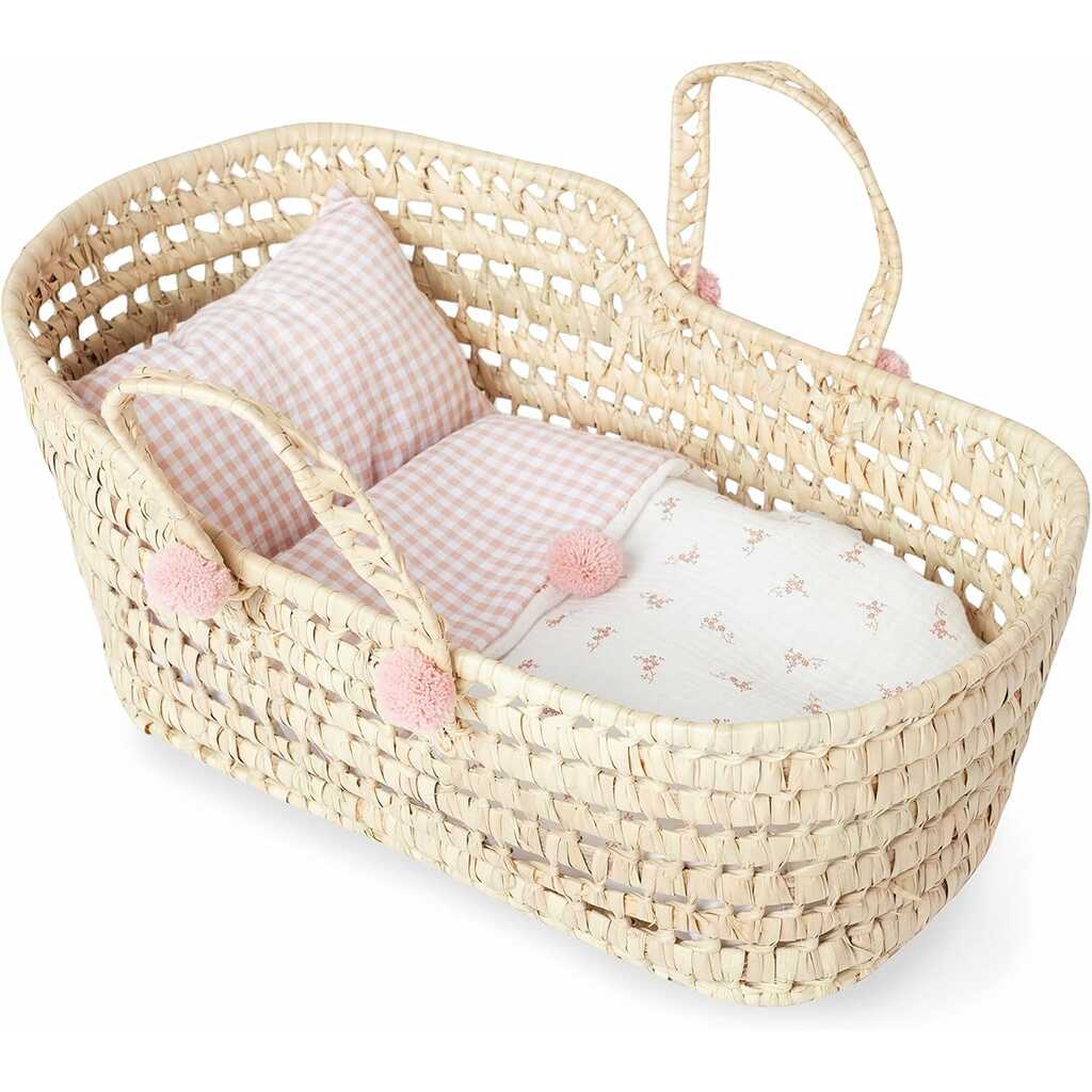 capazo de palma de flores y vichy (grande)