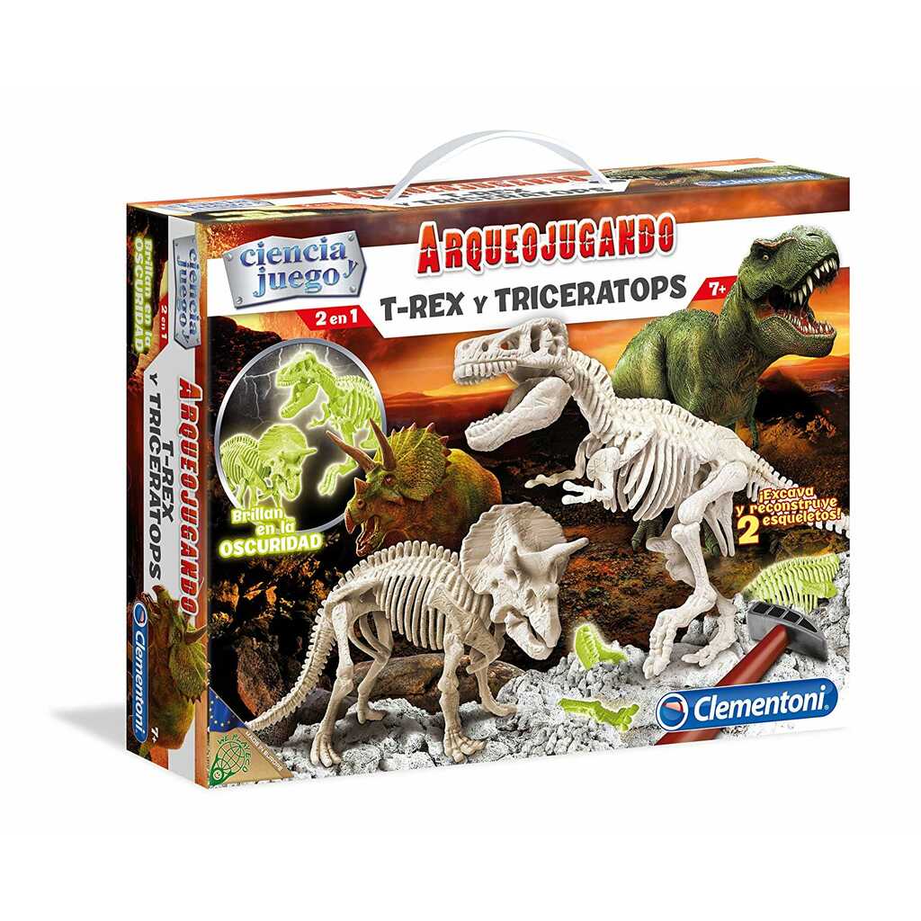 arqueojugando t-rex y triceratops fluor