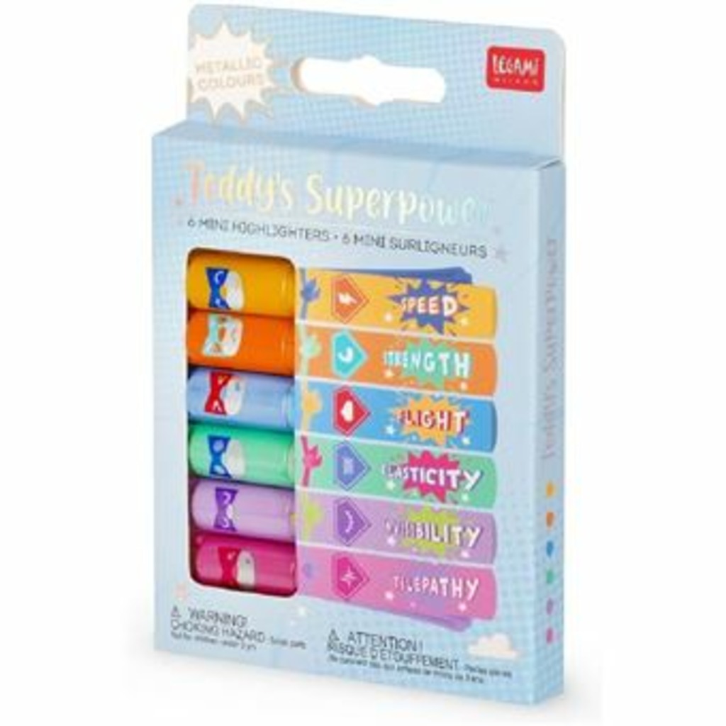 set 6 mini marcadores teddy's superpower