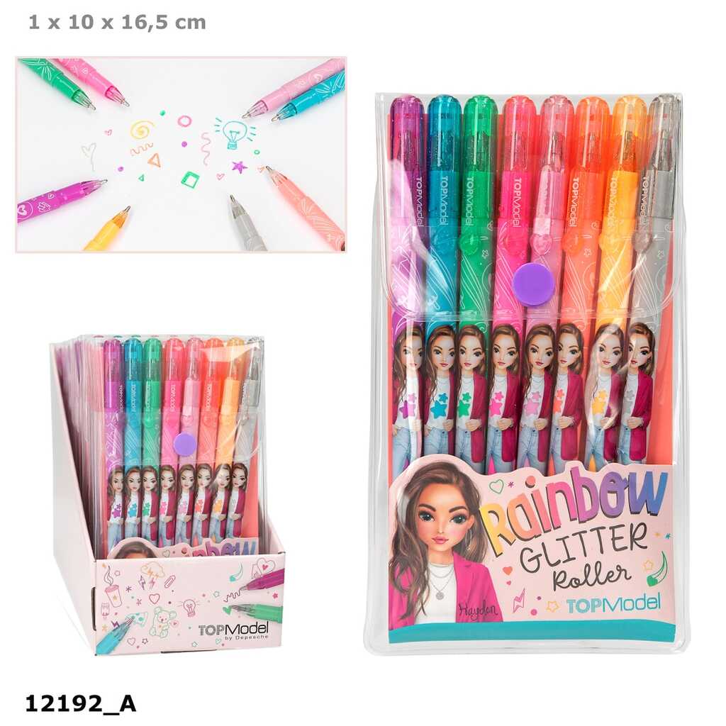 topmodel bolígrafos rainbow glitter roller