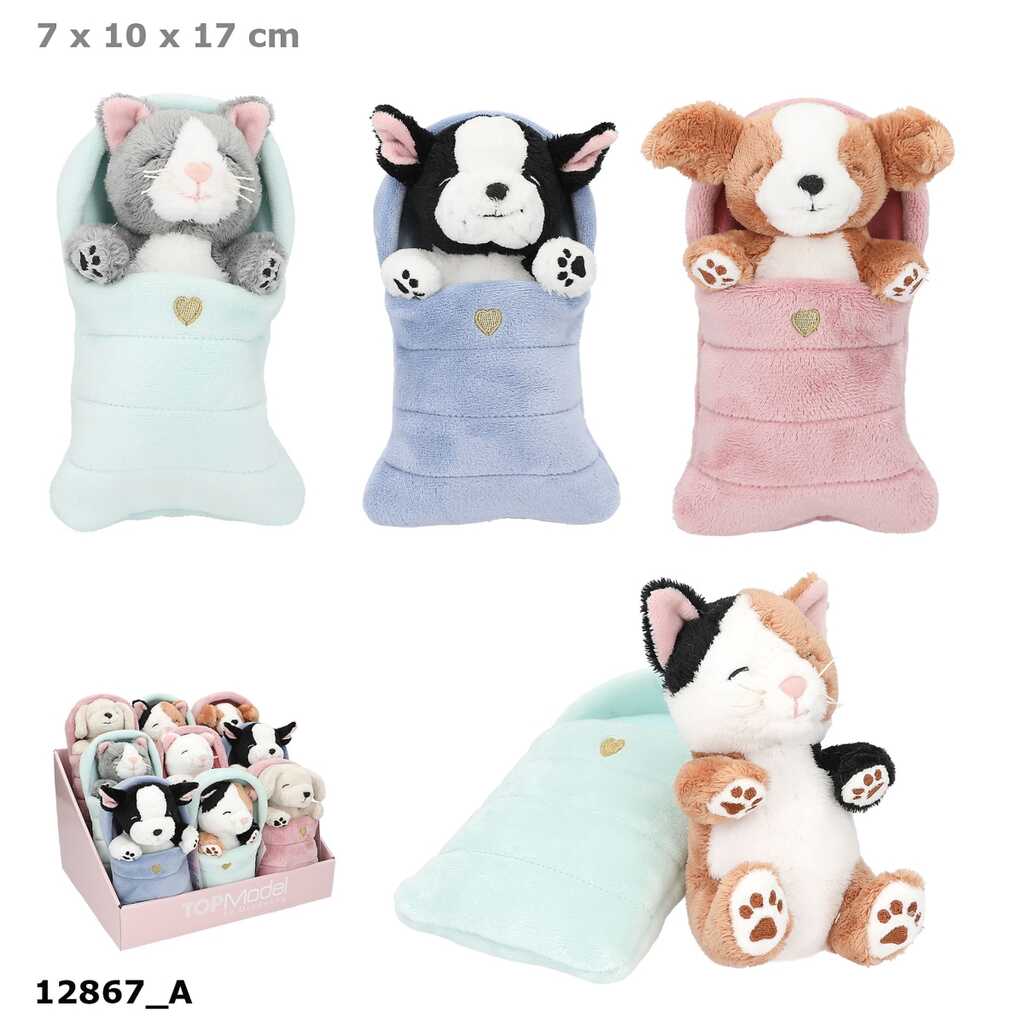 topmodel peluches perros y gatos en saco de dormir