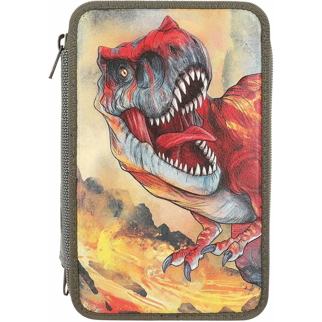 dino world estuche triple verde con efecto 3d