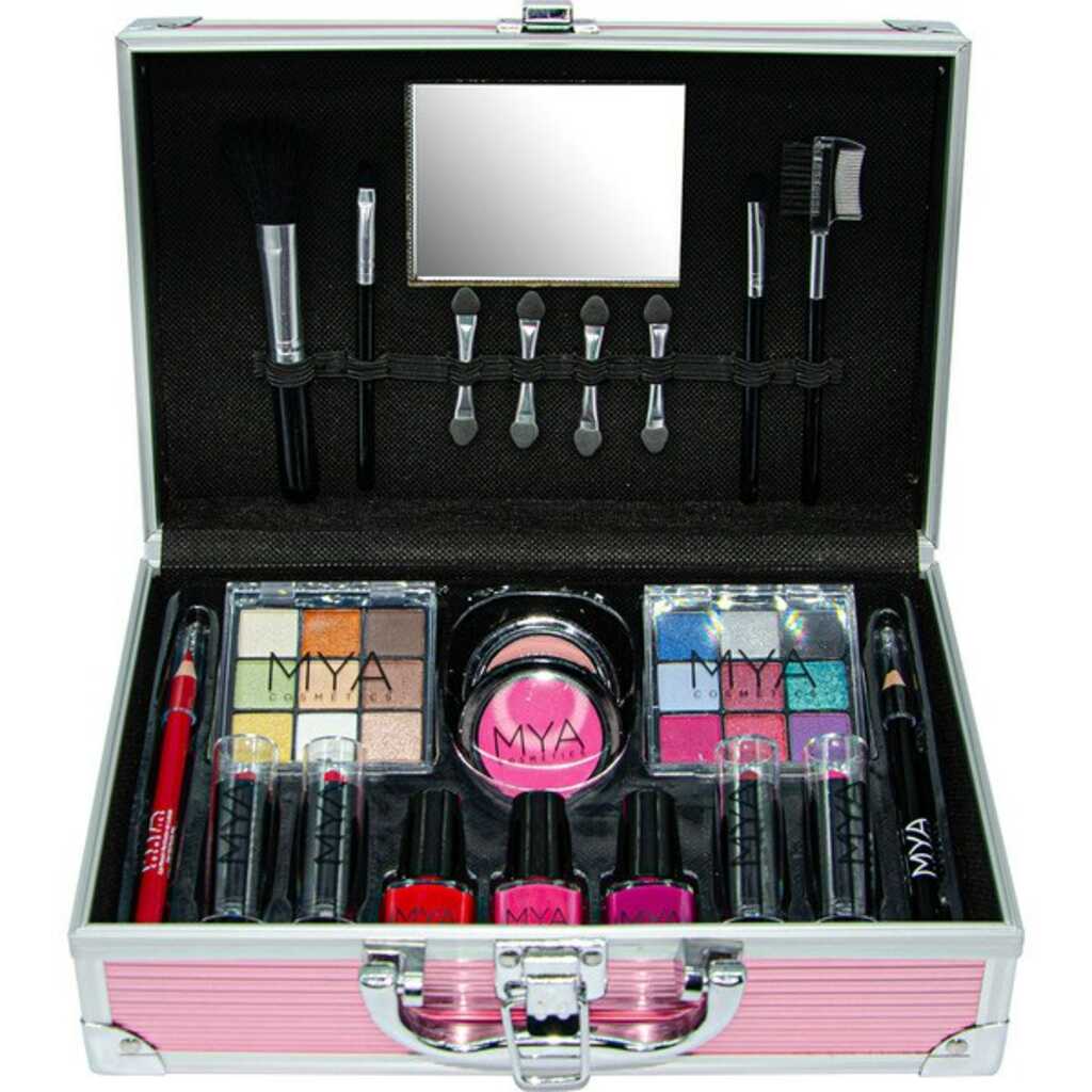 maletín de maquillaje metálico rosa