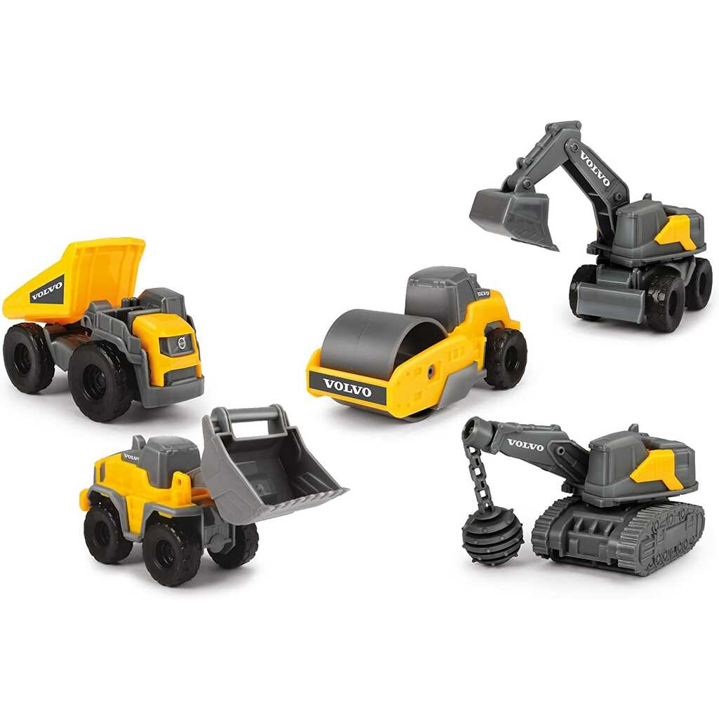 set 5 vehículos de construcción volvo 9cm
