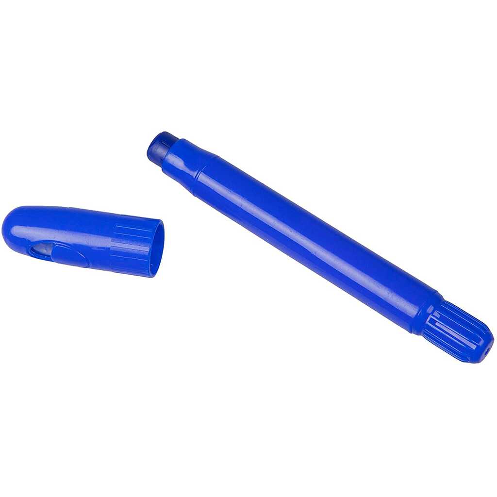 crayón azul con rosa y tapa