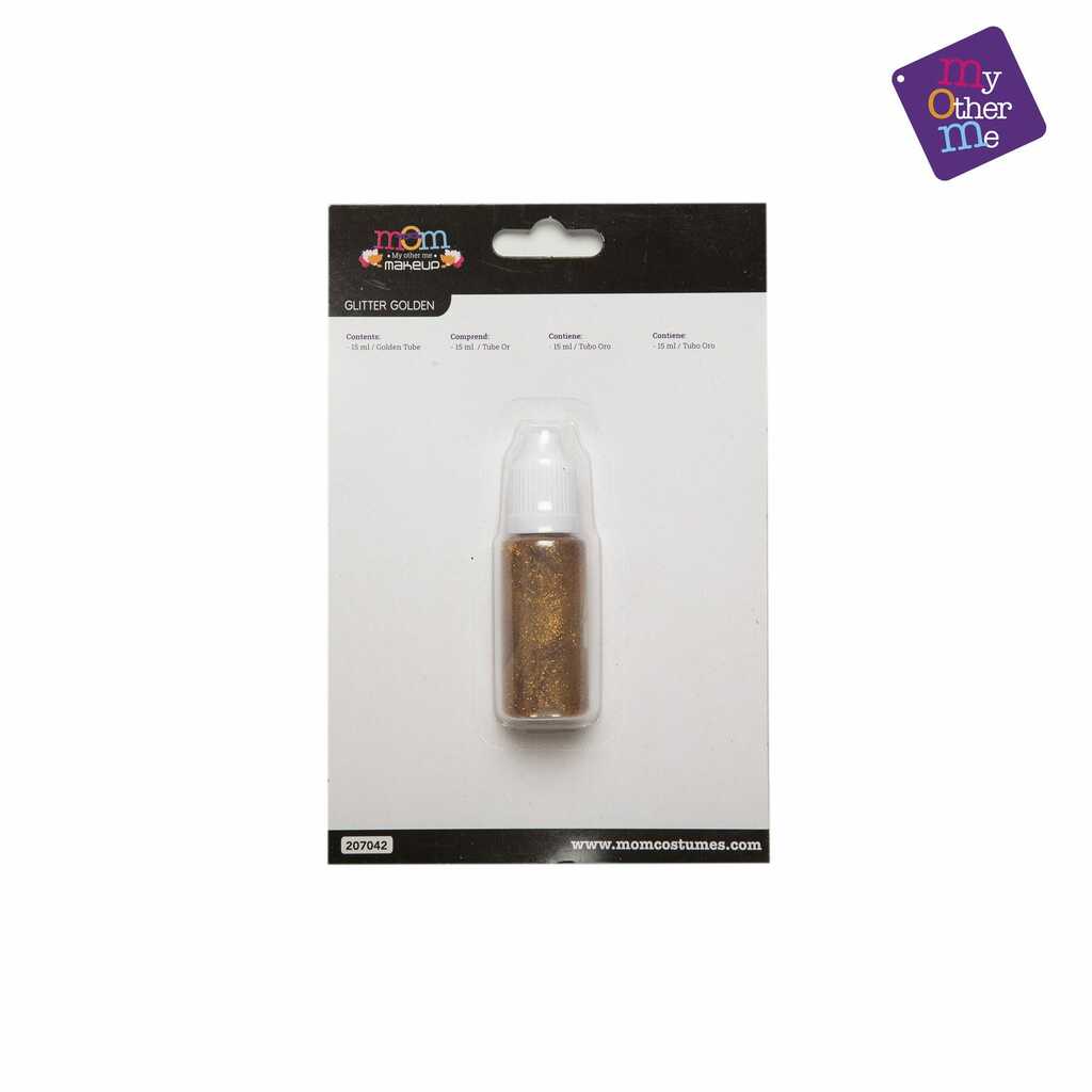 maquillaje glitter en tubo dorado