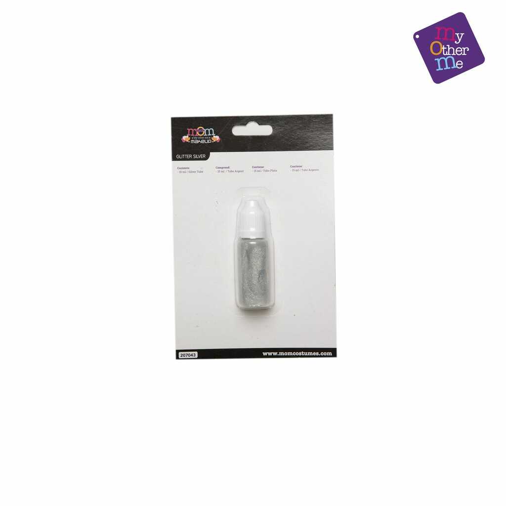 maquillaje glitter en tubo plateado