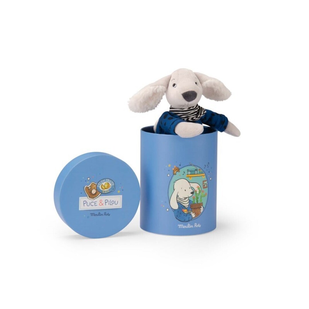  muñeco pilou azul en caja p&p de moulin roty