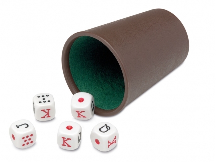 CUBILETE FORRADO Y DADOS POKER