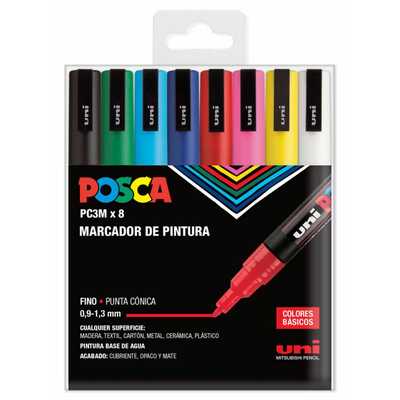 marcador posca pc-3m basic estoig 8 colors