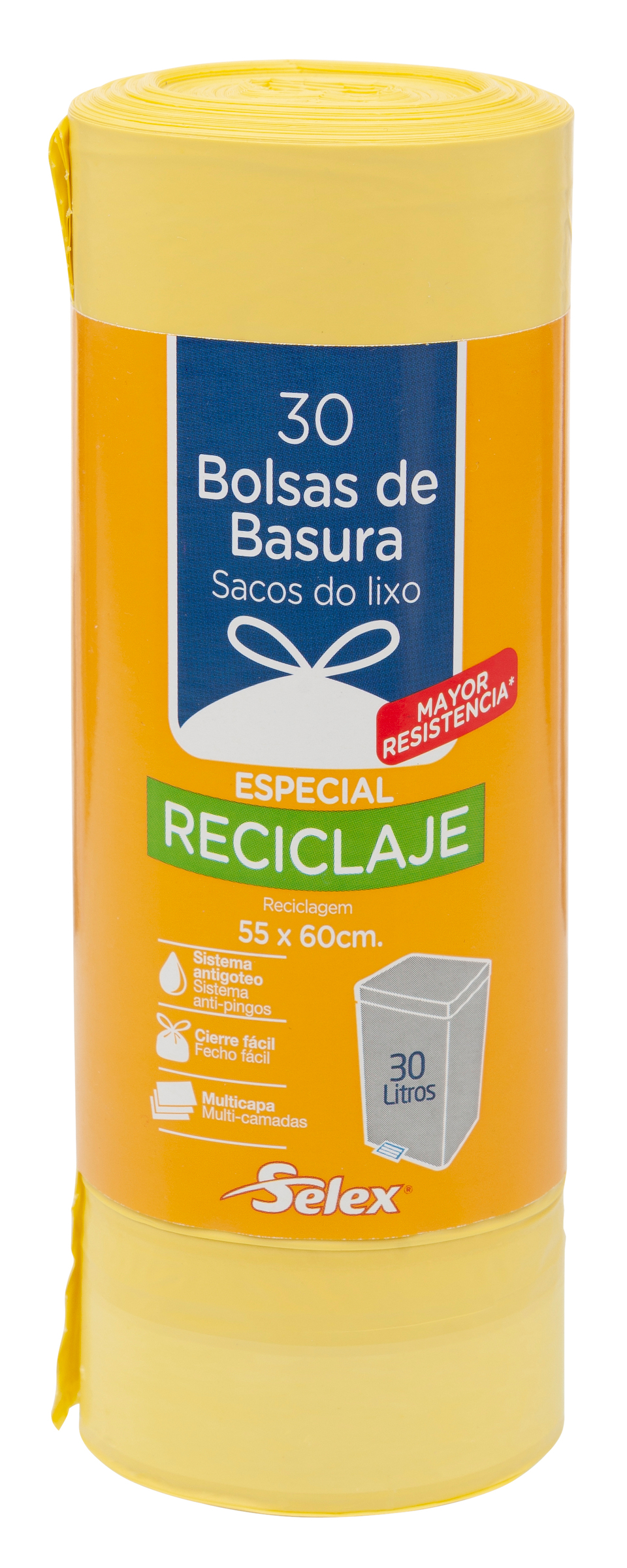 B.BASURA AMARILLA SELEX 30L 55X60 30U CF 1
