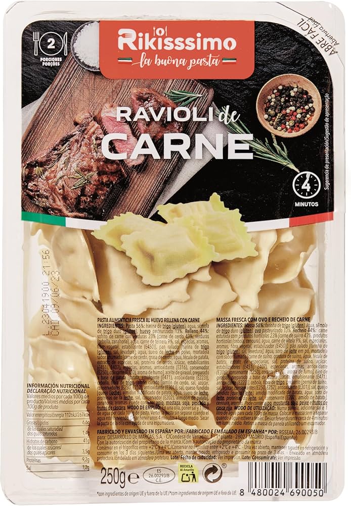 RAVIOLI DE CARNE FRESCO RIKISSIMO 250 GR 2